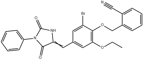 2-({2-bromo-4-[(2,5-dioxo-1-phenylimidazolidin-4-ylidene)methyl]-6-ethoxyphenoxy}methyl)benzonitrile,444779-02-6,结构式