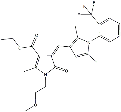 ethyl 4-({2,5-dimethyl-1-[2-(trifluoromethyl)phenyl]-1H-pyrrol-3-yl}methylene)-1-(2-methoxyethyl)-2-methyl-5-oxo-4,5-dihydro-1H-pyrrole-3-carboxylate 结构式