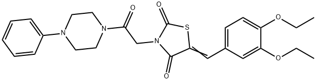 5-(3,4-diethoxybenzylidene)-3-[2-oxo-2-(4-phenylpiperazin-1-yl)ethyl]-1,3-thiazolidine-2,4-dione 化学構造式
