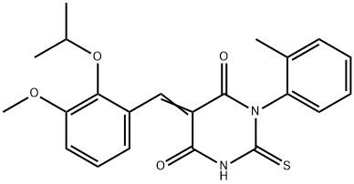 5-(2-isopropoxy-3-methoxybenzylidene)-1-(2-methylphenyl)-2-thioxodihydro-4,6(1H,5H)-pyrimidinedione,444779-54-8,结构式