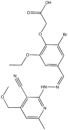 (2-bromo-4-{2-[3-cyano-4-(methoxymethyl)-6-methyl-2-pyridinyl]carbohydrazonoyl}-6-ethoxyphenoxy)acetic acid Structure