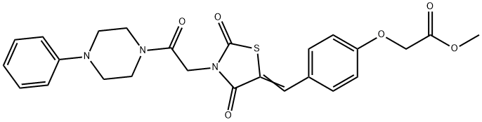 methyl [4-({2,4-dioxo-3-[2-oxo-2-(4-phenylpiperazin-1-yl)ethyl]-1,3-thiazolidin-5-ylidene}methyl)phenoxy]acetate 化学構造式