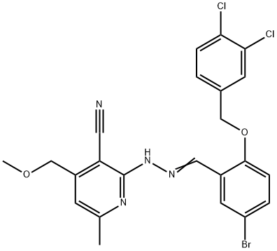 2-(2-{5-bromo-2-[(3,4-dichlorobenzyl)oxy]benzylidene}hydrazino)-4-(methoxymethyl)-6-methylnicotinonitrile,444783-84-0,结构式