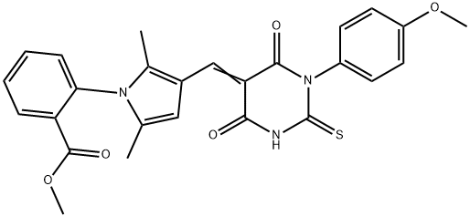 methyl 2-{3-[(1-(4-methoxyphenyl)-4,6-dioxo-2-thioxotetrahydro-5(2H)-pyrimidinylidene)methyl]-2,5-dimethyl-1H-pyrrol-1-yl}benzoate 结构式
