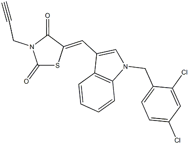 5-{[1-(2,4-dichlorobenzyl)-1H-indol-3-yl]methylene}-3-(2-propynyl)-1,3-thiazolidine-2,4-dione 化学構造式