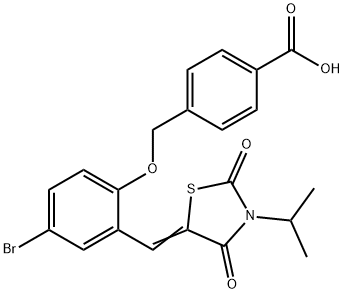 4-({4-bromo-2-[(3-isopropyl-2,4-dioxo-1,3-thiazolidin-5-ylidene)methyl]phenoxy}methyl)benzoic acid 化学構造式