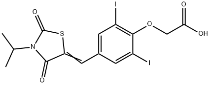 {2,6-diiodo-4-[(3-isopropyl-2,4-dioxo-1,3-thiazolidin-5-ylidene)methyl]phenoxy}acetic acid,444788-96-9,结构式