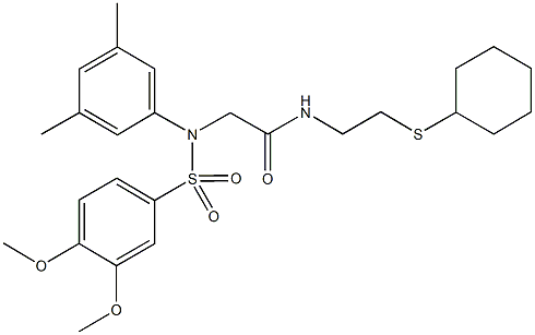 N-[2-(cyclohexylsulfanyl)ethyl]-2-{[(3,4-dimethoxyphenyl)sulfonyl]-3,5-dimethylanilino}acetamide 化学構造式