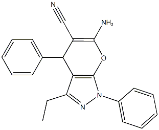 6-amino-3-ethyl-1,4-diphenyl-1,4-dihydropyrano[2,3-c]pyrazole-5-carbonitrile,444790-69-6,结构式