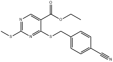ethyl 4-[(4-cyanobenzyl)sulfanyl]-2-(methylsulfanyl)-5-pyrimidinecarboxylate Struktur