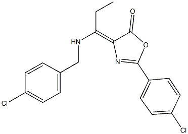 4-{1-[(4-chlorobenzyl)amino]propylidene}-2-(4-chlorophenyl)-1,3-oxazol-5(4H)-one,444793-04-8,结构式