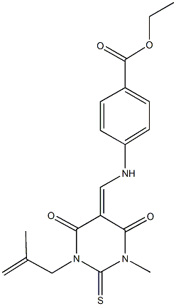 ethyl 4-{[(1-methyl-3-(2-methyl-2-propenyl)-4,6-dioxo-2-thioxotetrahydro-5(2H)-pyrimidinylidene)methyl]amino}benzoate Struktur