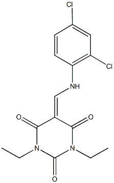 5-[(2,4-dichloroanilino)methylene]-1,3-diethyl-2,4,6(1H,3H,5H)-pyrimidinetrione 化学構造式