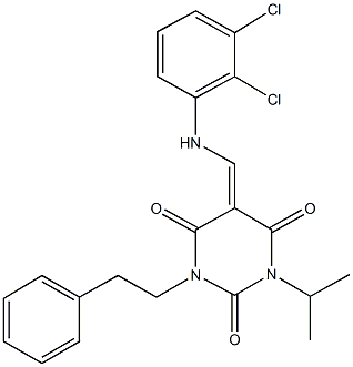 5-[(2,3-dichloroanilino)methylene]-1-isopropyl-3-(2-phenylethyl)-2,4,6(1H,3H,5H)-pyrimidinetrione Struktur