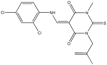 5-[(2,4-dichloroanilino)methylene]-1-methyl-3-(2-methyl-2-propenyl)-2-thioxodihydro-4,6(1H,5H)-pyrimidinedione Struktur