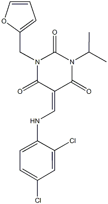 5-[(2,4-dichloroanilino)methylene]-1-(2-furylmethyl)-3-isopropyl-2,4,6(1H,3H,5H)-pyrimidinetrione Structure