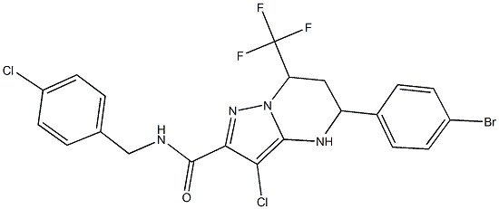 5-(4-bromophenyl)-3-chloro-N-(4-chlorobenzyl)-7-(trifluoromethyl)-4,5,6,7-tetrahydropyrazolo[1,5-a]pyrimidine-2-carboxamide,444904-93-2,结构式