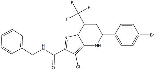 N-benzyl-5-(4-bromophenyl)-3-chloro-7-(trifluoromethyl)-4,5,6,7-tetrahydropyrazolo[1,5-a]pyrimidine-2-carboxamide Struktur