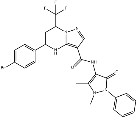 5-(4-bromophenyl)-N-(1,5-dimethyl-3-oxo-2-phenyl-2,3-dihydro-1H-pyrazol-4-yl)-7-(trifluoromethyl)-4,5,6,7-tetrahydropyrazolo[1,5-a]pyrimidine-3-carboxamide,444905-05-9,结构式