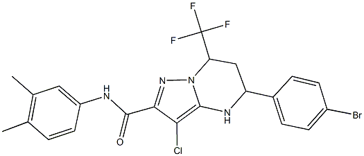 5-(4-bromophenyl)-3-chloro-N-(3,4-dimethylphenyl)-7-(trifluoromethyl)-4,5,6,7-tetrahydropyrazolo[1,5-a]pyrimidine-2-carboxamide,444905-12-8,结构式