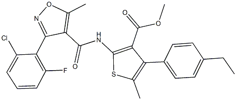 methyl 2-({[3-(2-chloro-6-fluorophenyl)-5-methyl-4-isoxazolyl]carbonyl}amino)-4-(4-ethylphenyl)-5-methyl-3-thiophenecarboxylate Structure