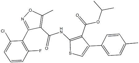 isopropyl 2-({[3-(2-chloro-6-fluorophenyl)-5-methyl-4-isoxazolyl]carbonyl}amino)-4-(4-methylphenyl)-3-thiophenecarboxylate 化学構造式