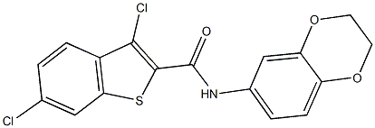 3,6-dichloro-N-(2,3-dihydro-1,4-benzodioxin-6-yl)-1-benzothiophene-2-carboxamide Struktur