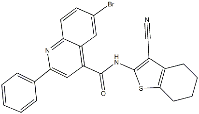 6-bromo-N-(3-cyano-4,5,6,7-tetrahydro-1-benzothien-2-yl)-2-phenyl-4-quinolinecarboxamide 化学構造式