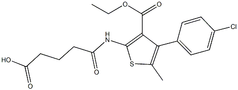 5-{[4-(4-chlorophenyl)-3-(ethoxycarbonyl)-5-methyl-2-thienyl]amino}-5-oxopentanoic acid 化学構造式