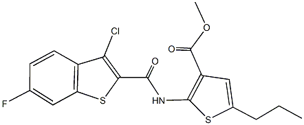 methyl 2-{[(3-chloro-6-fluoro-1-benzothien-2-yl)carbonyl]amino}-5-propyl-3-thiophenecarboxylate Struktur