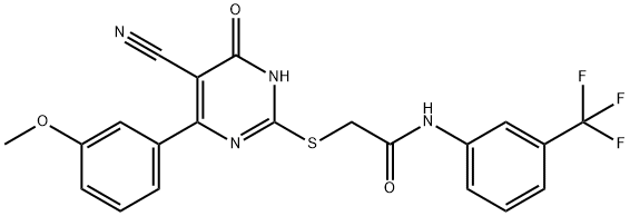 2-{[5-cyano-4-(3-methoxyphenyl)-6-oxo-1,6-dihydropyrimidin-2-yl]sulfanyl}-N-[3-(trifluoromethyl)phenyl]acetamide 结构式