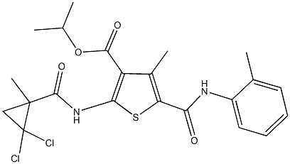 isopropyl 2-{[(2,2-dichloro-1-methylcyclopropyl)carbonyl]amino}-4-methyl-5-(2-toluidinocarbonyl)thiophene-3-carboxylate Struktur