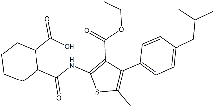 2-({[3-(ethoxycarbonyl)-4-(4-isobutylphenyl)-5-methylthien-2-yl]amino}carbonyl)cyclohexanecarboxylic acid Structure