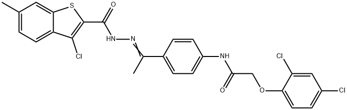 N-(4-{N-[(3-chloro-6-methyl-1-benzothien-2-yl)carbonyl]ethanehydrazonoyl}phenyl)-2-(2,4-dichlorophenoxy)acetamide Structure