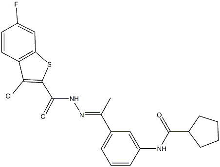 N-(3-{N-[(3-chloro-6-fluoro-1-benzothien-2-yl)carbonyl]ethanehydrazonoyl}phenyl)cyclopentanecarboxamide Structure