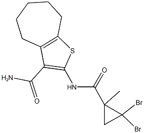 2-{[(2,2-dibromo-1-methylcyclopropyl)carbonyl]amino}-5,6,7,8-tetrahydro-4H-cyclohepta[b]thiophene-3-carboxamide,444909-41-5,结构式