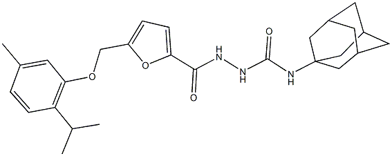 N-(1-adamantyl)-2-{5-[(2-isopropyl-5-methylphenoxy)methyl]-2-furoyl}hydrazinecarboxamide Struktur