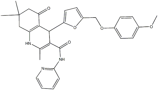 4-{5-[(4-methoxyphenoxy)methyl]-2-furyl}-2,7,7-trimethyl-5-oxo-N-(2-pyridinyl)-1,4,5,6,7,8-hexahydro-3-quinolinecarboxamide Structure