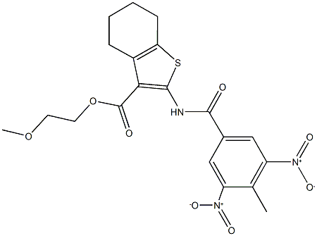 2-methoxyethyl 2-({3,5-dinitro-4-methylbenzoyl}amino)-4,5,6,7-tetrahydro-1-benzothiophene-3-carboxylate 化学構造式