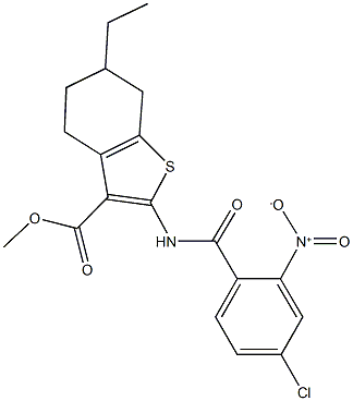 methyl 2-({4-chloro-2-nitrobenzoyl}amino)-6-ethyl-4,5,6,7-tetrahydro-1-benzothiophene-3-carboxylate Struktur