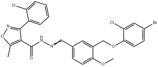 N'-{3-[(4-bromo-2-chlorophenoxy)methyl]-4-methoxybenzylidene}-3-(2-chlorophenyl)-5-methyl-4-isoxazolecarbohydrazide Struktur