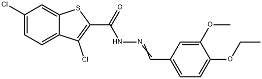 3,6-dichloro-N'-(4-ethoxy-3-methoxybenzylidene)-1-benzothiophene-2-carbohydrazide Struktur