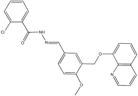2-chloro-N'-{4-methoxy-3-[(8-quinolinyloxy)methyl]benzylidene}benzohydrazide Struktur