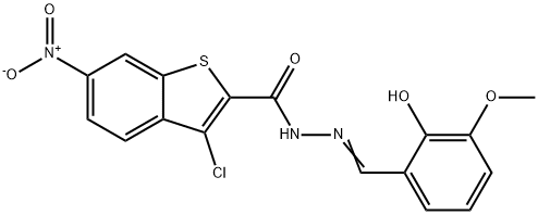 3-chloro-N'-(2-hydroxy-3-methoxybenzylidene)-6-nitro-1-benzothiophene-2-carbohydrazide,444924-23-6,结构式