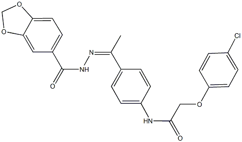 N-{4-[N-(1,3-benzodioxol-5-ylcarbonyl)ethanehydrazonoyl]phenyl}-2-(4-chlorophenoxy)acetamide 化学構造式