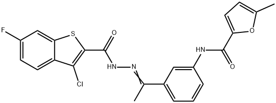 N-(3-{N-[(3-chloro-6-fluoro-1-benzothien-2-yl)carbonyl]ethanehydrazonoyl}phenyl)-5-methyl-2-furamide Structure