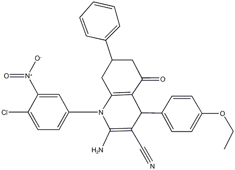 2-amino-1-{4-chloro-3-nitrophenyl}-4-(4-ethoxyphenyl)-5-oxo-7-phenyl-1,4,5,6,7,8-hexahydro-3-quinolinecarbonitrile Structure