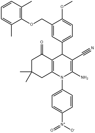 444924-80-5 2-amino-4-{3-[(2,6-dimethylphenoxy)methyl]-4-methoxyphenyl}-1-{4-nitrophenyl}-7,7-dimethyl-5-oxo-1,4,5,6,7,8-hexahydroquinoline-3-carbonitrile