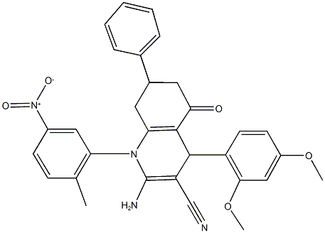 2-amino-4-(2,4-dimethoxyphenyl)-1-{5-nitro-2-methylphenyl}-5-oxo-7-phenyl-1,4,5,6,7,8-hexahydroquinoline-3-carbonitrile Structure