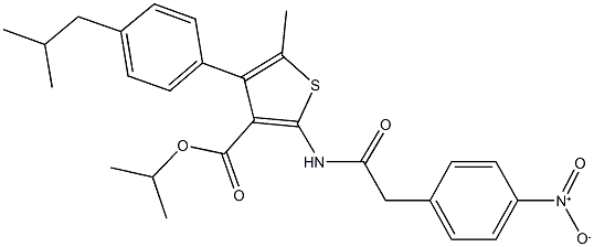 isopropyl 2-[({4-nitrophenyl}acetyl)amino]-4-(4-isobutylphenyl)-5-methyl-3-thiophenecarboxylate 结构式